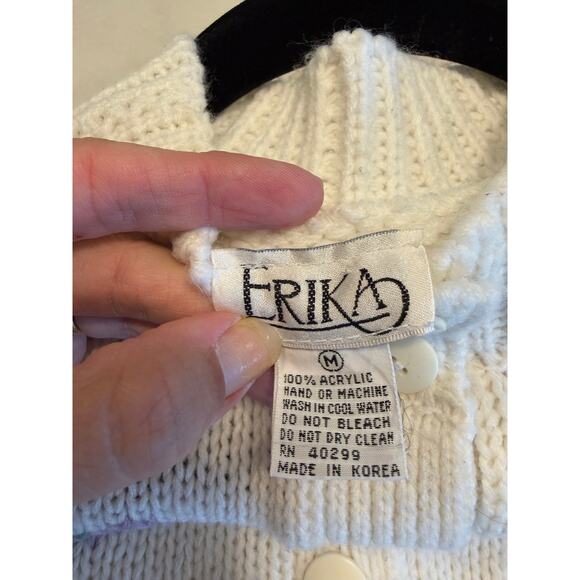 Vintage Erika knit cottage core button cardigan sweater with floral detail sz M - Picture 6 of 6